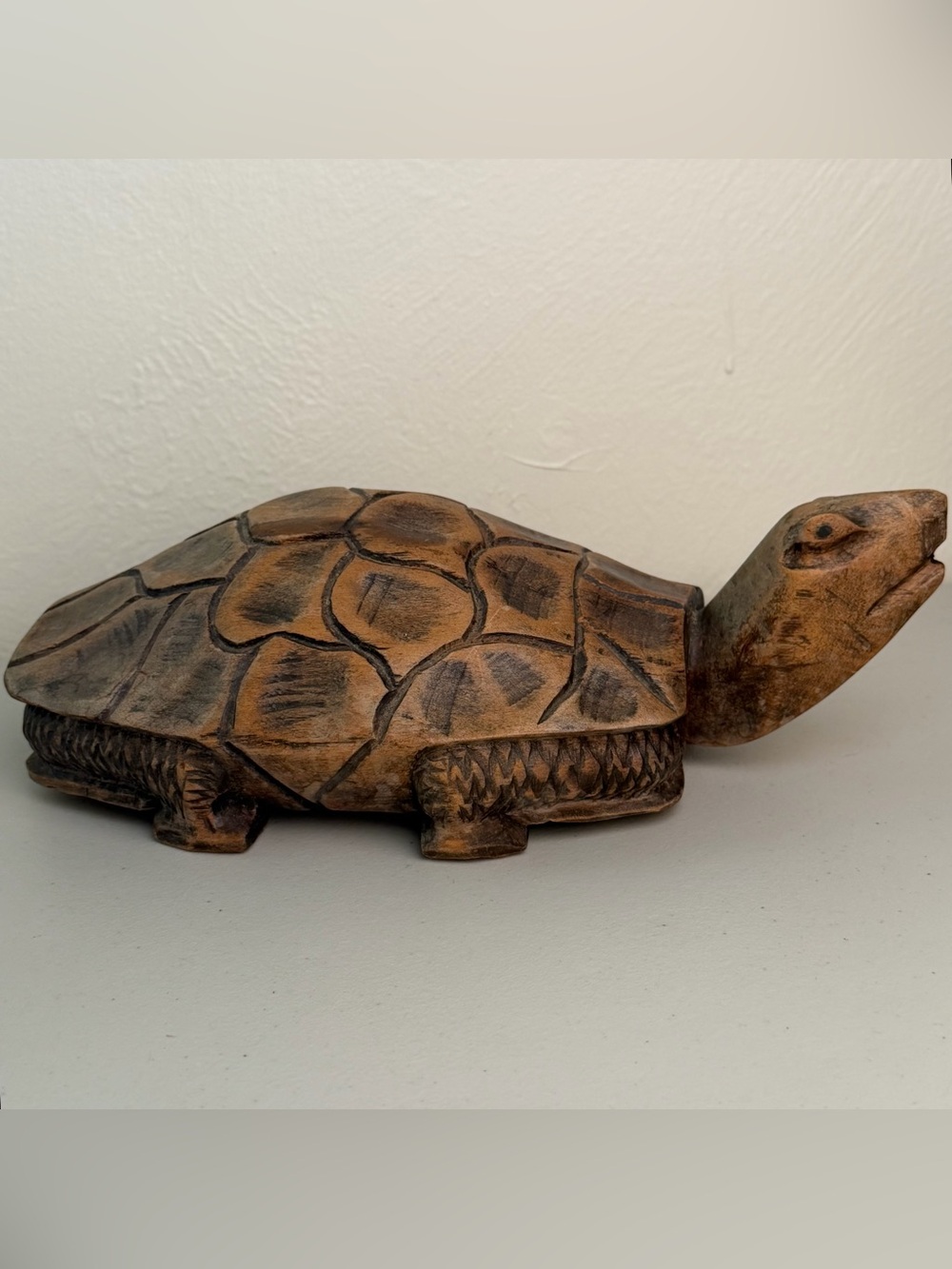 Large Hand Carved Solid Wood Turtle Tortoise Sculpture Figurine 13” Folk Art